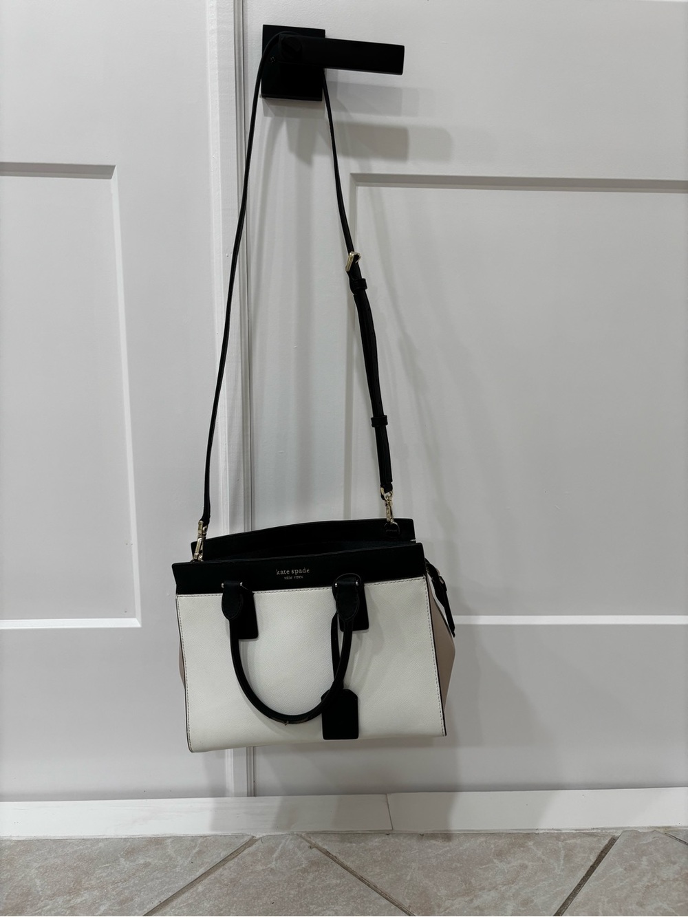 kate spade Two-Tone Satchel in White, Black and Taupe - Picture 11 of 14